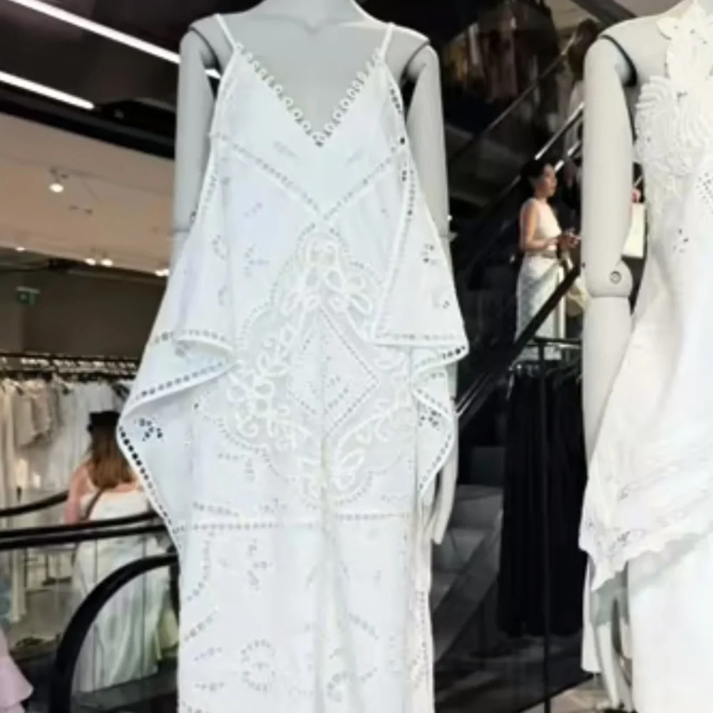ZARA White Embroidered Lace Maxi Dress NWT Boho Cotton Slip Beach Resort ZW XS - Picture 6 of 14